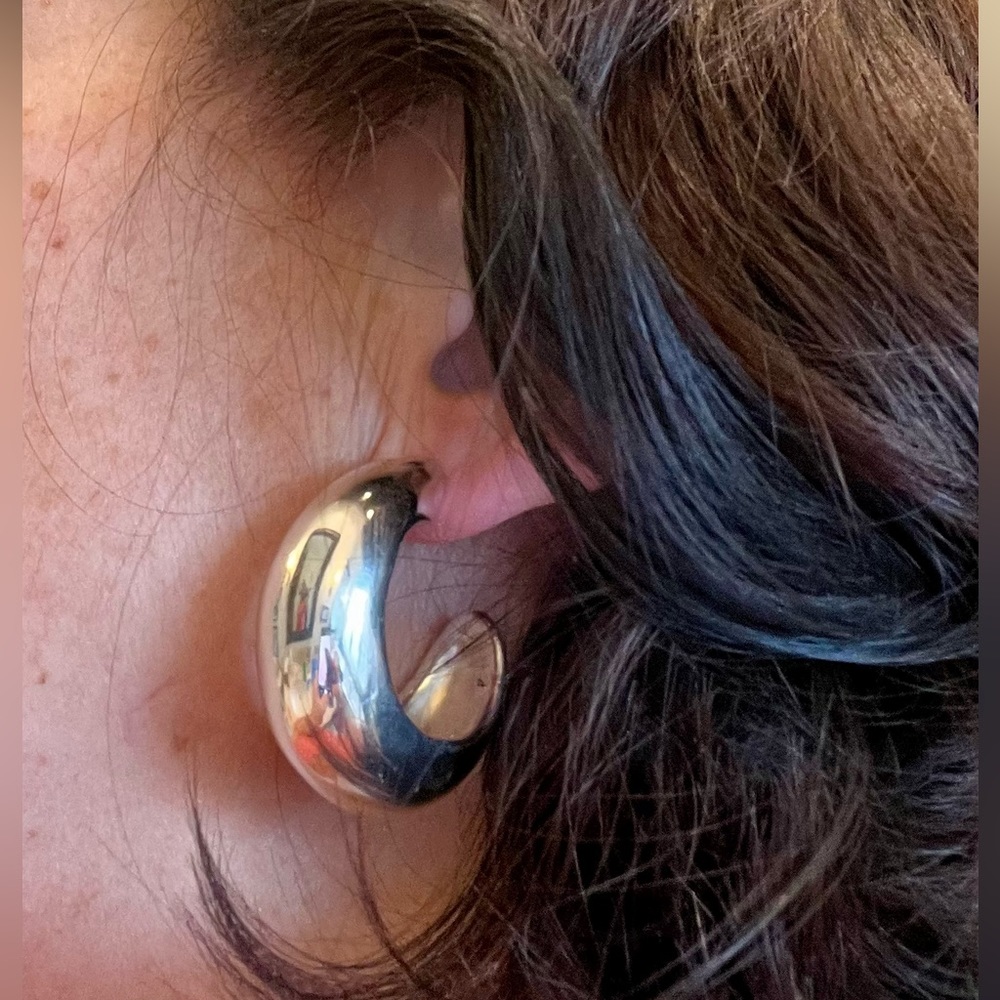 Tapered Silver Hoop Earrings - Picture 3 of 16